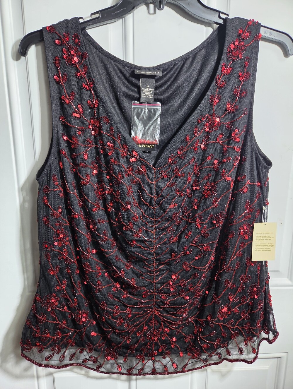✨ NWT Lane Bryant Black & Red Sequin Beaded Mesh Tank Top 16